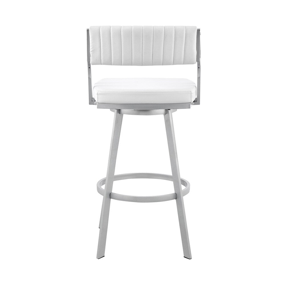 Armen Living - Capri 26in Swivel White Faux Leather and Silver Metal Bar Stool - LCCPBASLWH26 veiw 5