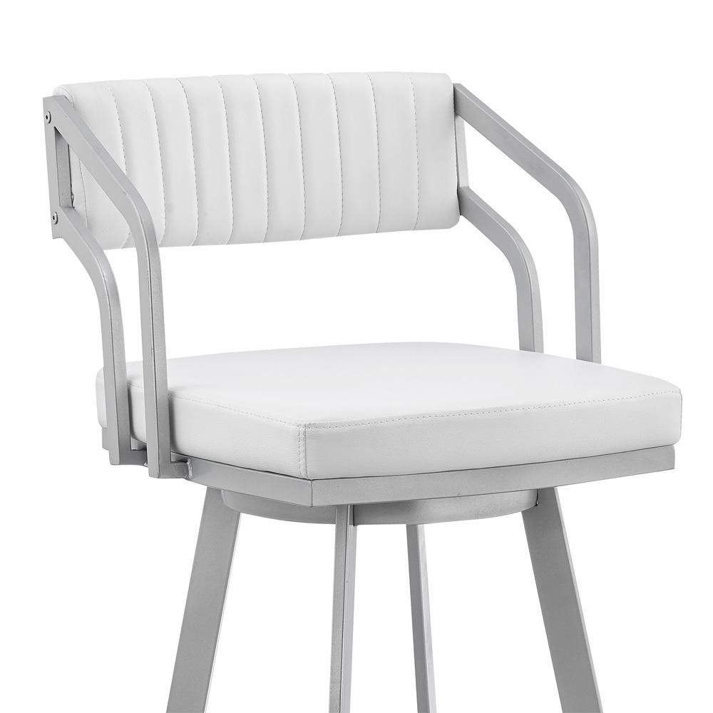 Armen Living - Capri 26in Swivel White Faux Leather and Silver Metal Bar Stool - LCCPBASLWH26 veiw 6
