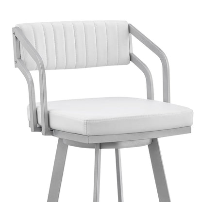 Armen Living - Capri 26in Swivel White Faux Leather and Silver Metal Bar Stool - LCCPBASLWH26 veiw 6