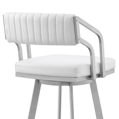 Armen Living - Capri 26in Swivel White Faux Leather and Silver Metal Bar Stool - LCCPBASLWH26 veiw 7