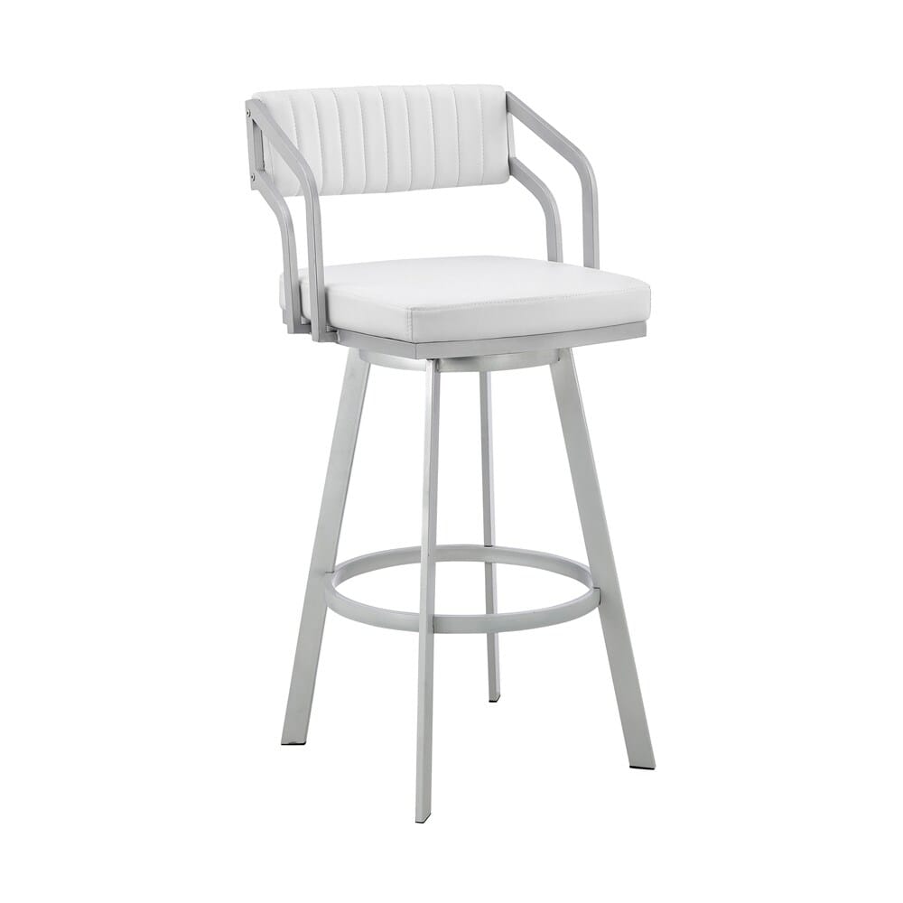 Armen Living - Capri 30in Swivel White Faux Leather and Silver Metal Bar Stool - LCCPBASLWH30 veiw 1