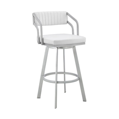 Armen Living - Capri 30in Swivel White Faux Leather and Silver Metal Bar Stool - LCCPBASLWH30 veiw 1