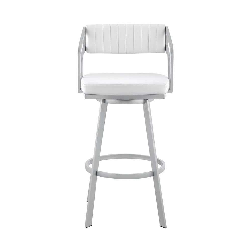 Armen Living - Capri 30in Swivel White Faux Leather and Silver Metal Bar Stool - LCCPBASLWH30 veiw 2