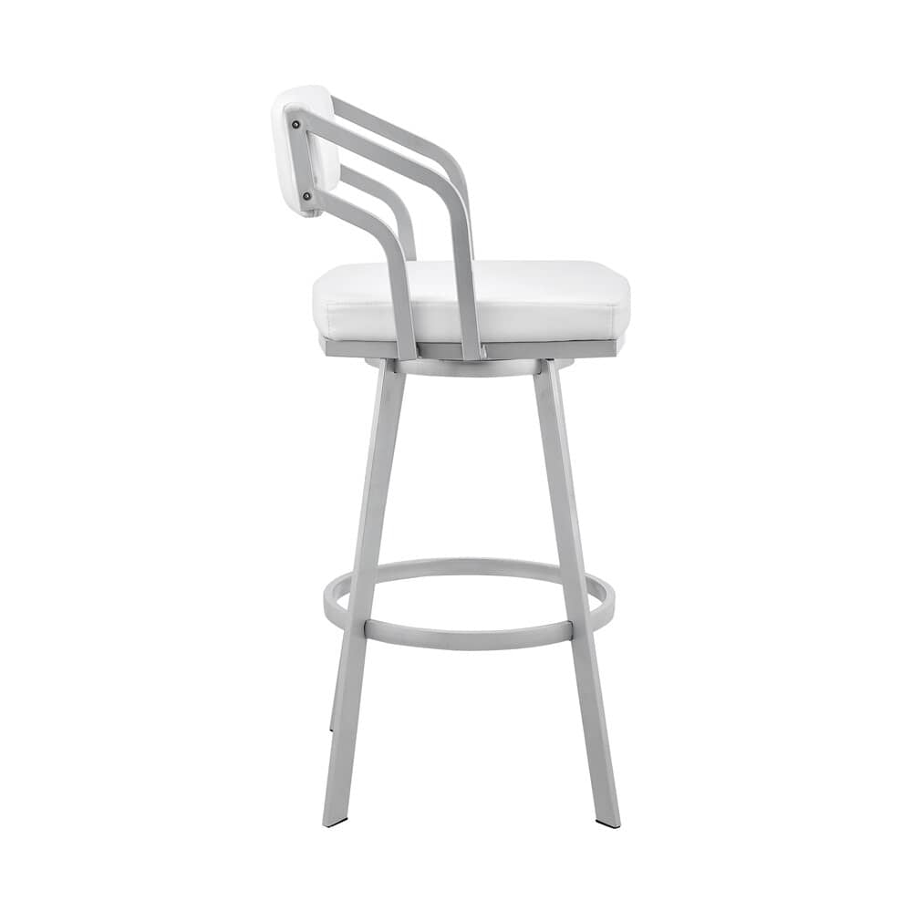 Armen Living - Capri 30in Swivel White Faux Leather and Silver Metal Bar Stool - LCCPBASLWH30 veiw 3