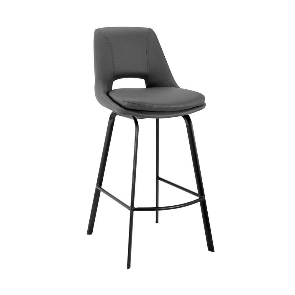Armen Living - Carise Gray Faux Leather and Black Metal Swivel 26in Counter Stool - LCCABABLGR26 veiw 1