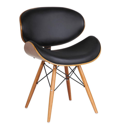 Armen Living - Cassie Mid-Century Dining Chair in Walnut Wood and Black Faux Leather - LCCASIWABL veiw 1