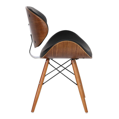 Armen Living - Cassie Mid-Century Dining Chair in Walnut Wood and Black Faux Leather - LCCASIWABL veiw 3