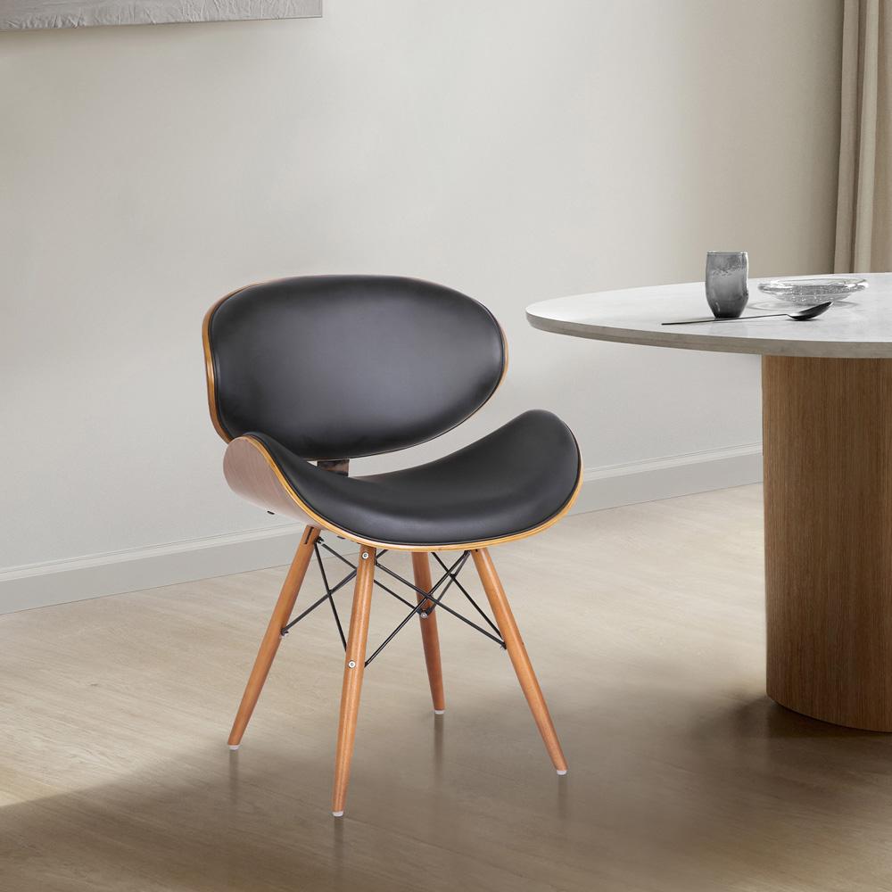 Armen Living - Cassie Mid-Century Dining Chair in Walnut Wood and Black Faux Leather - LCCASIWABL veiw 7