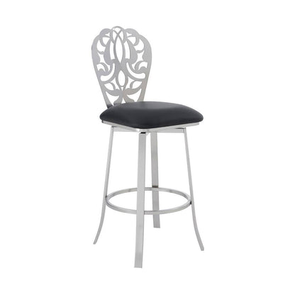 Armen Living - Cherie Contemporary 30in Bar Height Barstool in Brushed Stainless Steel Finish and Black Faux Leather - LCCHBABSBL30 veiw 1