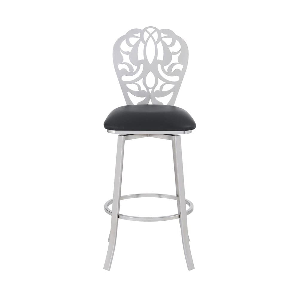Armen Living - Cherie Contemporary 30in Bar Height Barstool in Brushed Stainless Steel Finish and Black Faux Leather - LCCHBABSBL30 veiw 2