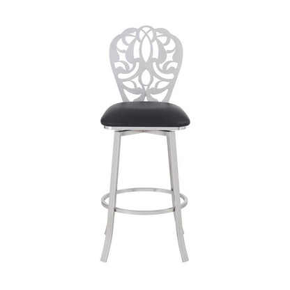 Armen Living - Cherie Contemporary 30in Bar Height Barstool in Brushed Stainless Steel Finish and Black Faux Leather - LCCHBABSBL30 veiw 2