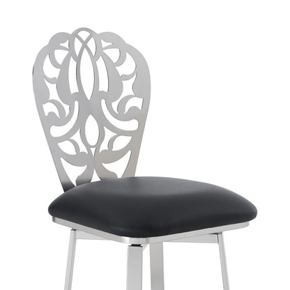 Armen Living - Cherie Contemporary 30in Bar Height Barstool in Brushed Stainless Steel Finish and Black Faux Leather - LCCHBABSBL30 veiw 4