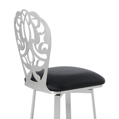 Armen Living - Cherie Contemporary 30in Bar Height Barstool in Brushed Stainless Steel Finish and Black Faux Leather - LCCHBABSBL30 veiw 5