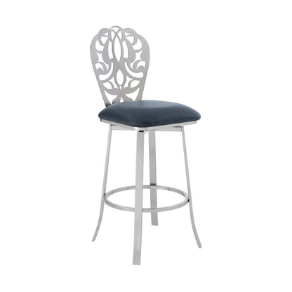 Armen Living - Cherie Contemporary 30in Bar Height Barstool in Brushed Stainless Steel Finish and Gray Faux Leather - LCCHBABSGR30 veiw 1