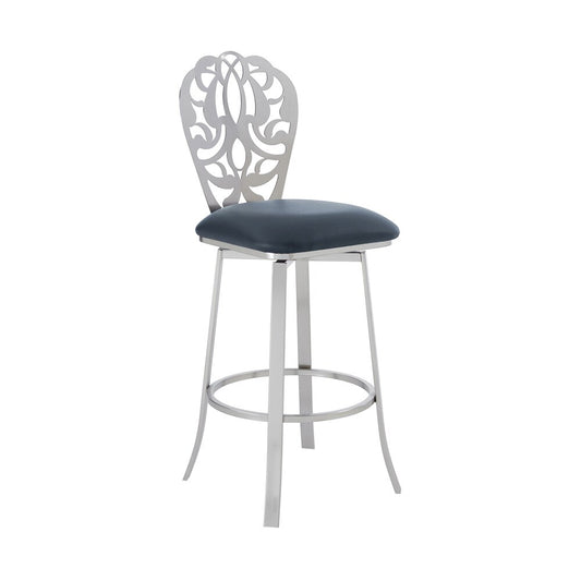 Armen Living - Cherie Contemporary 30in Bar Height Barstool in Brushed Stainless Steel Finish and Gray Faux Leather - LCCHBABSGR30 veiw 1