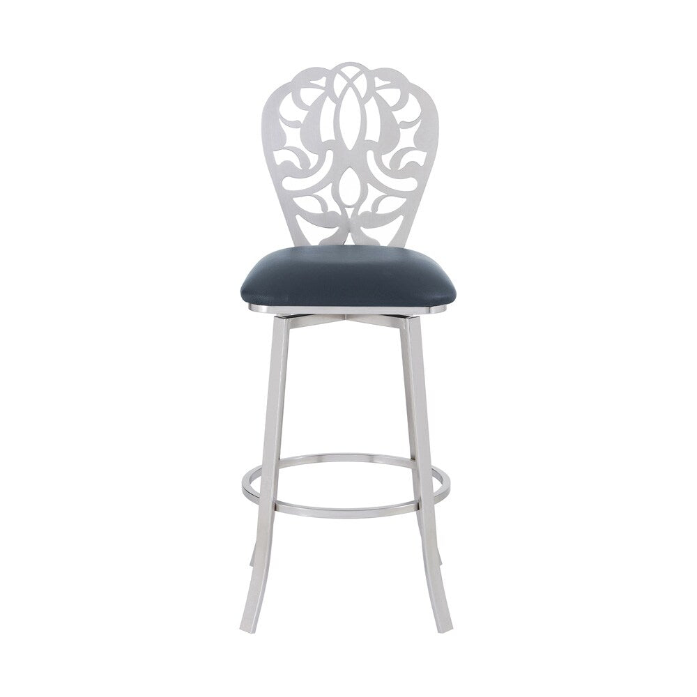 Armen Living - Cherie Contemporary 30in Bar Height Barstool in Brushed Stainless Steel Finish and Gray Faux Leather - LCCHBABSGR30 veiw 2