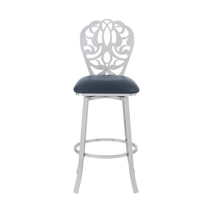 Armen Living - Cherie Contemporary 30in Bar Height Barstool in Brushed Stainless Steel Finish and Gray Faux Leather - LCCHBABSGR30 veiw 2