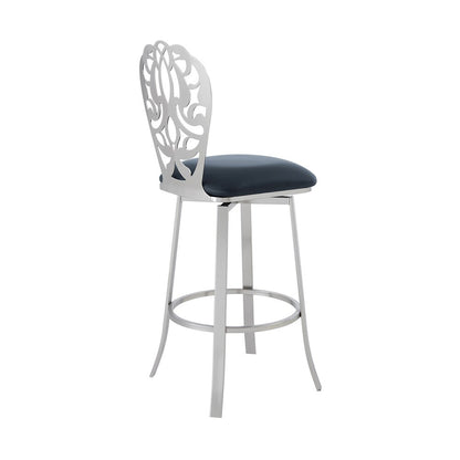 Armen Living - Cherie Contemporary 30in Bar Height Barstool in Brushed Stainless Steel Finish and Gray Faux Leather - LCCHBABSGR30 veiw 3