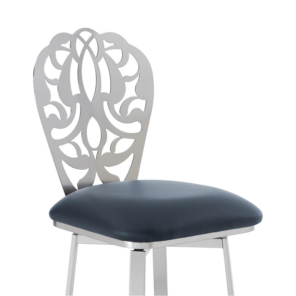 Armen Living - Cherie Contemporary 30in Bar Height Barstool in Brushed Stainless Steel Finish and Gray Faux Leather - LCCHBABSGR30 veiw 4