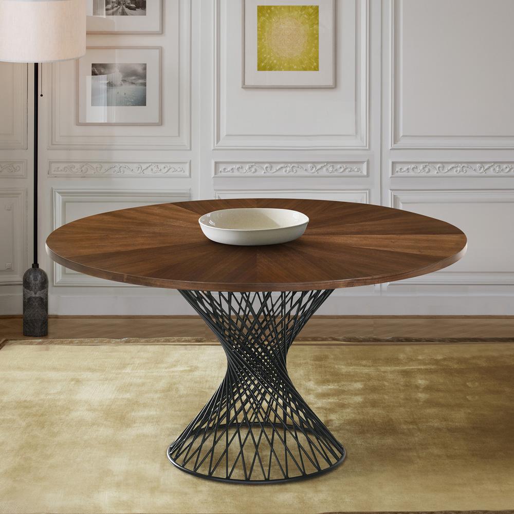 Armen Living - Cirque 54in Round Walnut Wood and Metal Pedestal Dining Table - LCCQDIWA veiw 5