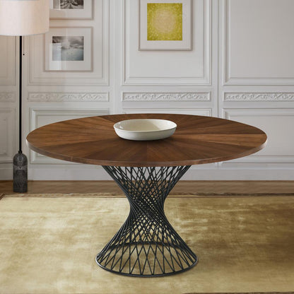 Armen Living - Cirque 54in Round Walnut Wood and Metal Pedestal Dining Table - LCCQDIWA veiw 5
