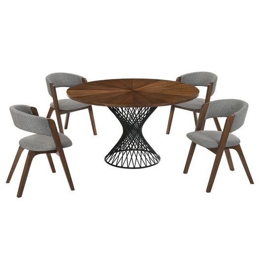 Armen Living - Cirque and Rowan 5 Piece Walnut Round Dining Set - SETCQDIWA5B veiw 1