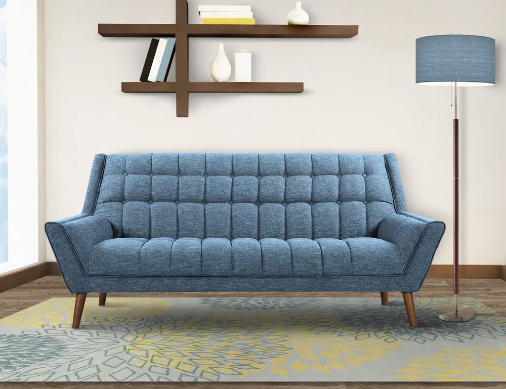 Armen Living - Cobra Mid-Century Modern Sofa in Blue Linen and Walnut Legs - LCCO3BL veiw 6
