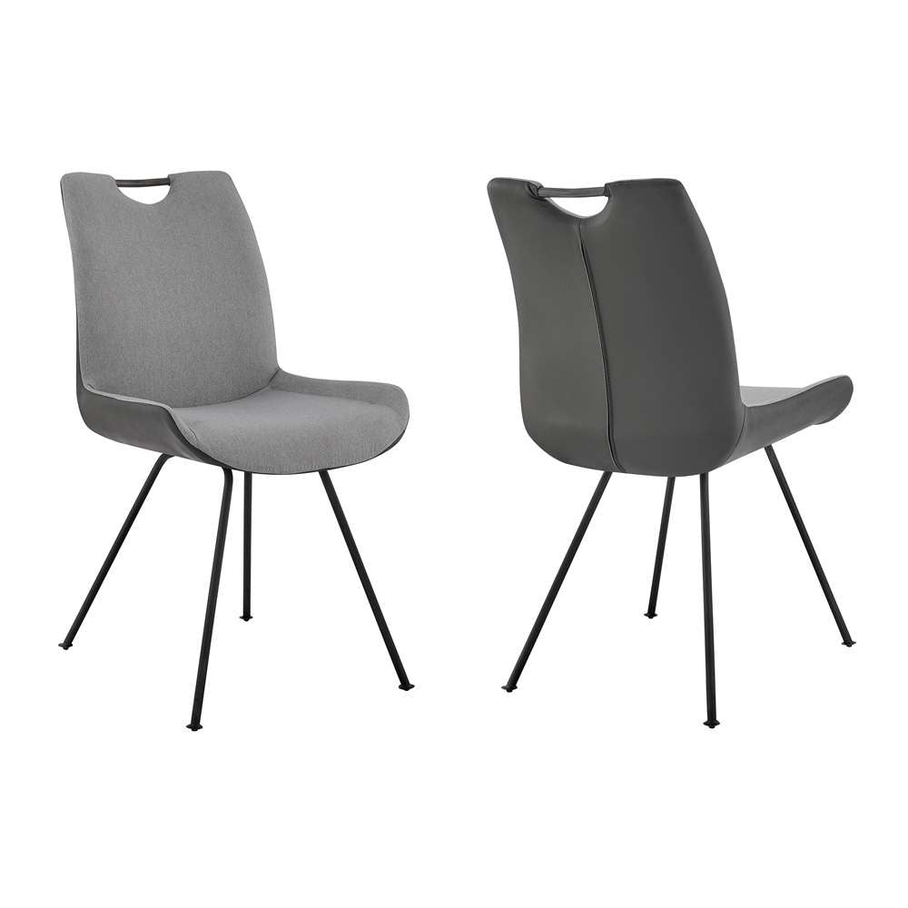 Armen Living Coronado Contemporary Dining Chair in Gray Powder Coated Finish and Pewter Fabric