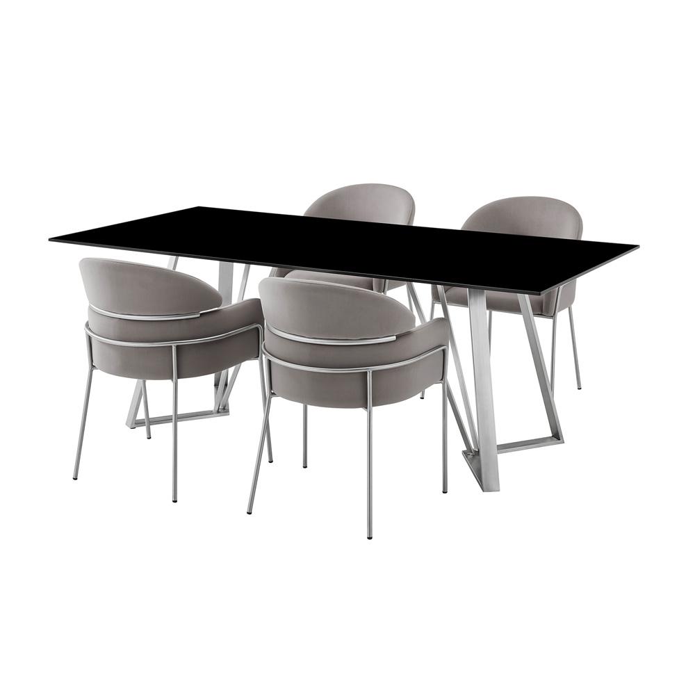 Armen Living - Cressida and Portia Gray Fabric 5 Piece Rectangular Dining Set - SETCSDI5PTGR veiw 1