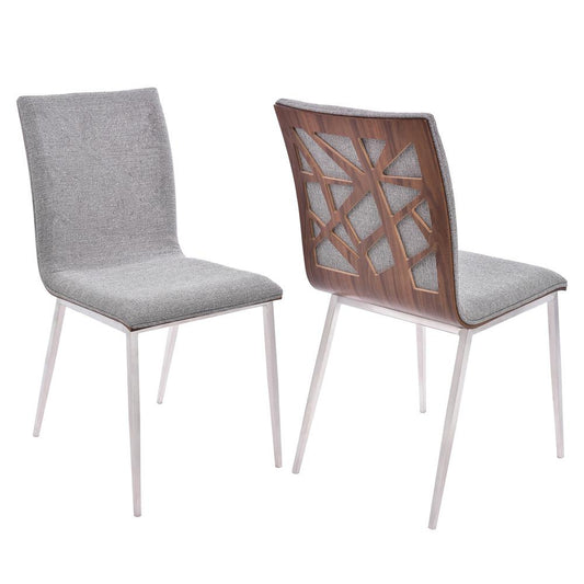 Armen Living - Crystal Dining Chair in Brushed Stainless Steel finish with Gray Fabric and Walnut Back (Set of 2) - LCCRCHGRF veiw 1