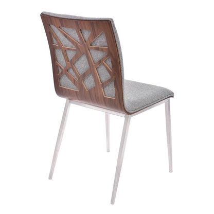 Armen Living - Crystal Dining Chair in Brushed Stainless Steel finish with Gray Fabric and Walnut Back (Set of 2) - LCCRCHGRF veiw 2