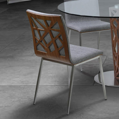 Armen Living - Crystal Dining Chair in Brushed Stainless Steel finish with Gray Fabric and Walnut Back (Set of 2) - LCCRCHGRF veiw 5