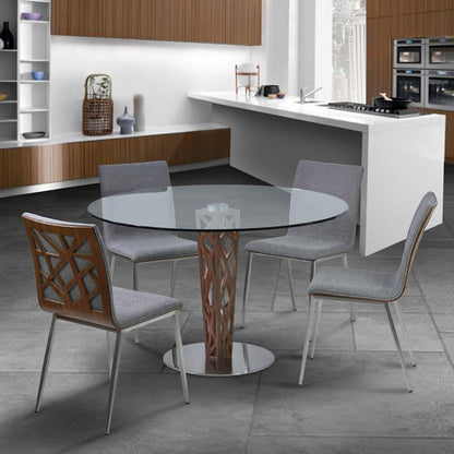 Armen Living - Crystal Dining Chair in Brushed Stainless Steel finish with Gray Fabric and Walnut Back (Set of 2) - LCCRCHGRF veiw 6