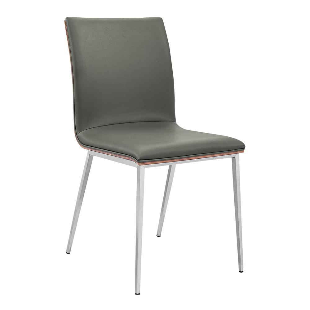 Armen Living - Crystal Dining Chair in Brushed Stainless Steel finish with Gray Faux Leather and Walnut Back (Set of 2) - LCCRCHGRPU veiw 2