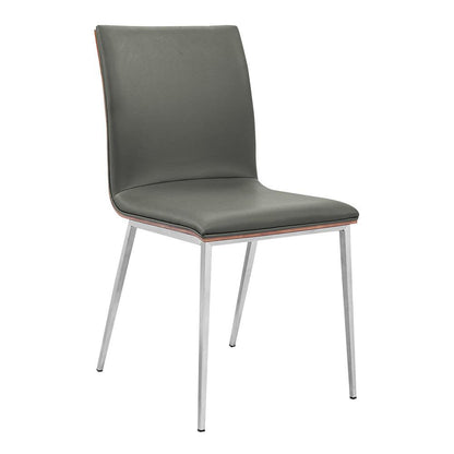Armen Living - Crystal Dining Chair in Brushed Stainless Steel finish with Gray Faux Leather and Walnut Back (Set of 2) - LCCRCHGRPU veiw 2
