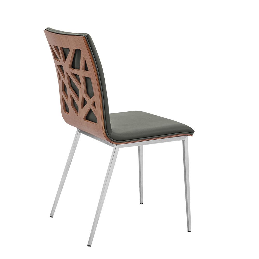 Armen Living - Crystal Dining Chair in Brushed Stainless Steel finish with Gray Faux Leather and Walnut Back (Set of 2) - LCCRCHGRPU veiw 3