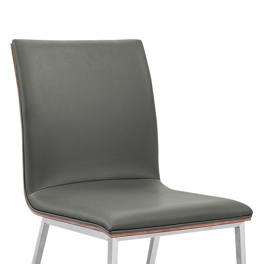 Armen Living - Crystal Dining Chair in Brushed Stainless Steel finish with Gray Faux Leather and Walnut Back (Set of 2) - LCCRCHGRPU veiw 4