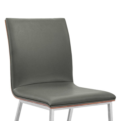 Armen Living - Crystal Dining Chair in Brushed Stainless Steel finish with Gray Faux Leather and Walnut Back (Set of 2) - LCCRCHGRPU veiw 4