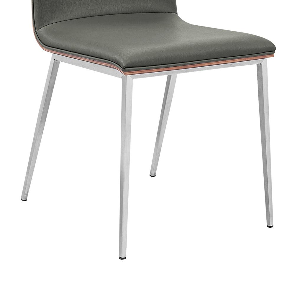 Armen Living - Crystal Dining Chair in Brushed Stainless Steel finish with Gray Faux Leather and Walnut Back (Set of 2) - LCCRCHGRPU veiw 5
