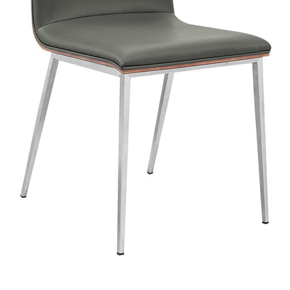 Armen Living - Crystal Dining Chair in Brushed Stainless Steel finish with Gray Faux Leather and Walnut Back (Set of 2) - LCCRCHGRPU veiw 5