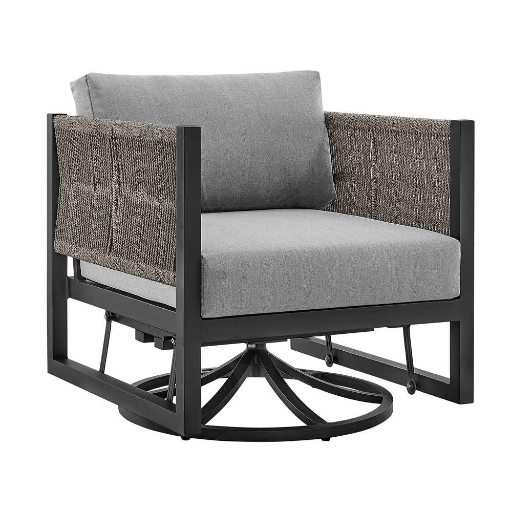 Armen Living - Cuffay Outdoor Patio Swivel Glider Lounge Chair in Black Aluminum with Grey Cushions - 840254332454 veiw 1