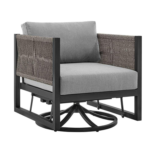 Armen Living - Cuffay Outdoor Patio Swivel Glider Lounge Chair in Black Aluminum with Grey Cushions - 840254332454 veiw 1
