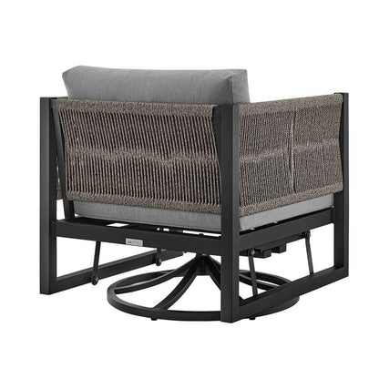 Armen Living - Cuffay Outdoor Patio Swivel Glider Lounge Chair in Black Aluminum with Grey Cushions - 840254332454 veiw 4