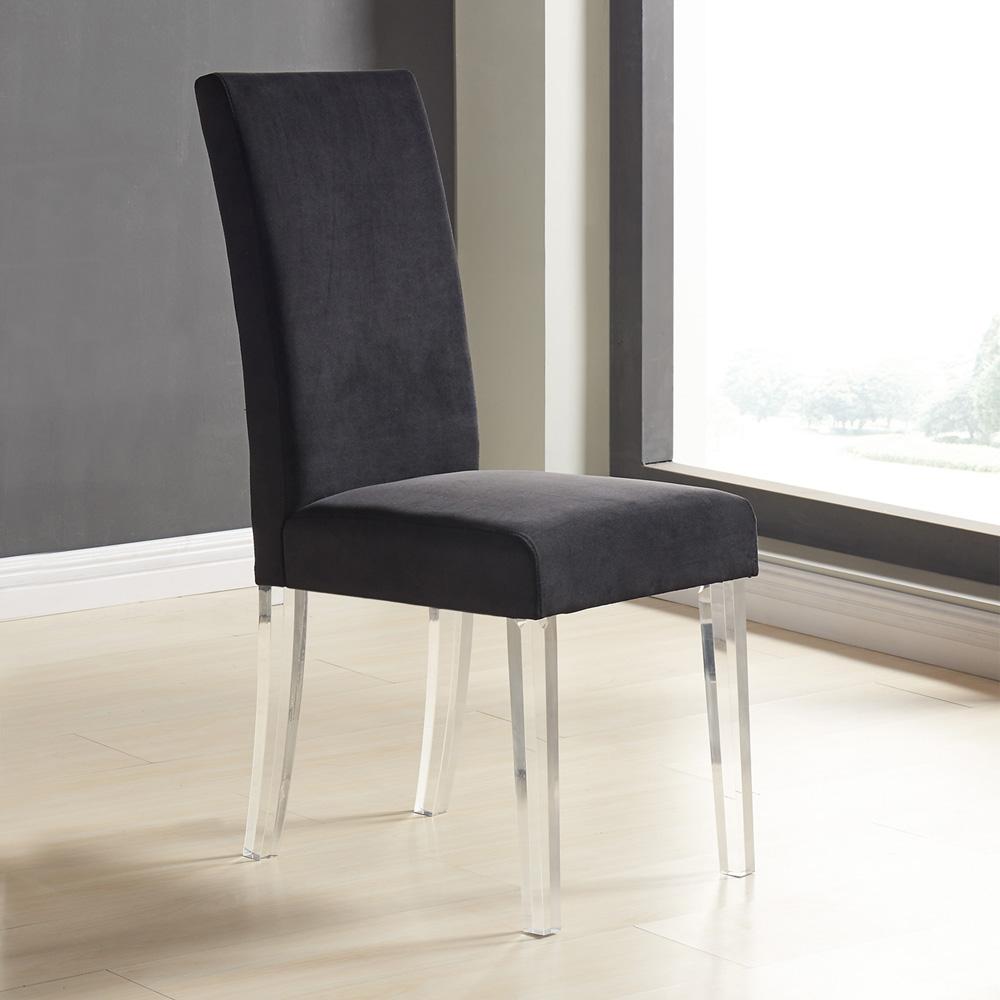 Armen Living - Dalia Modern and Contemporary Dining Chair in Black Velvet with Acrylic Legs (Set of 2) - LCDACHBL veiw 2
