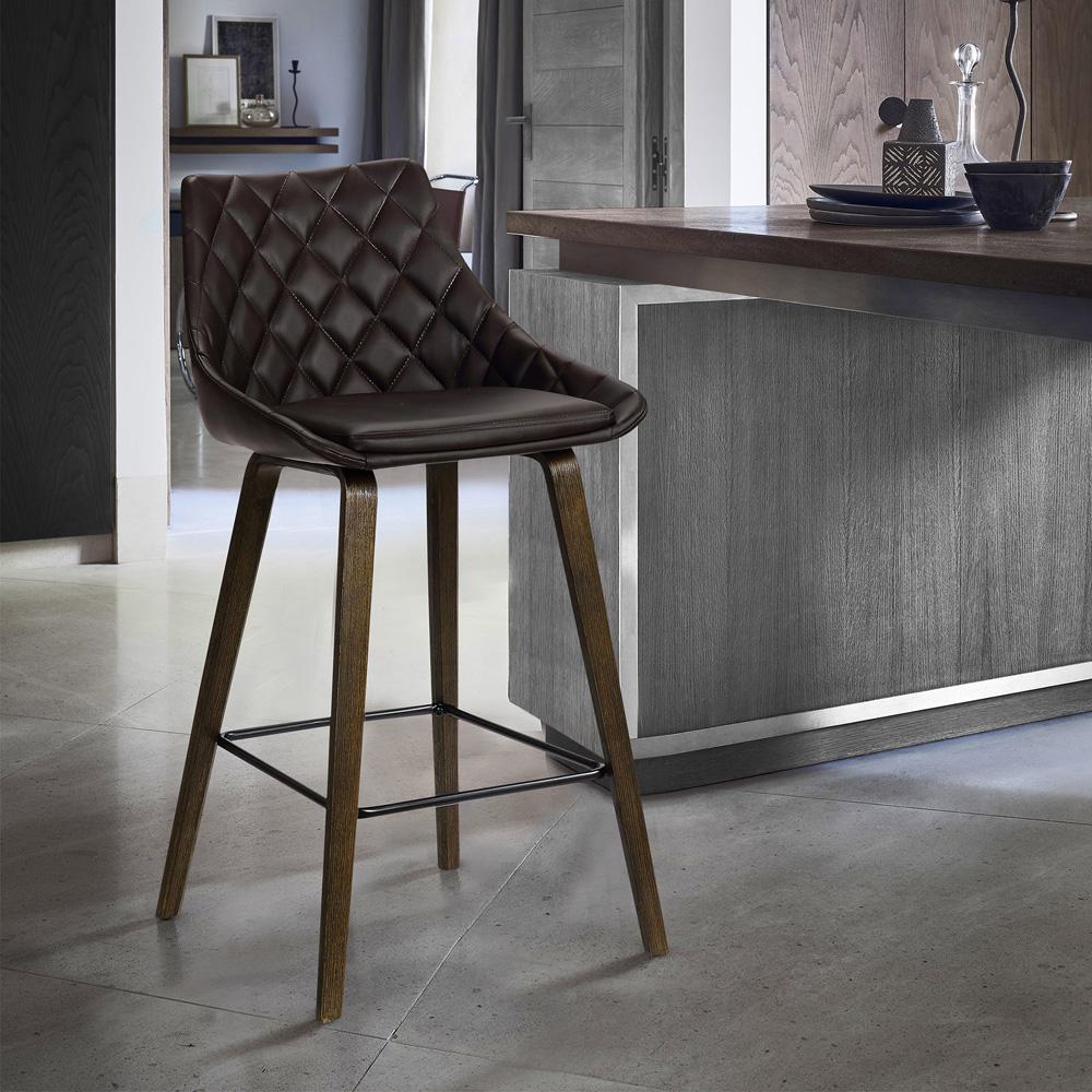Armen Living - Dani 26in Brown Faux Leather Barstool in Walnut Glazed Finish - LCDIBAWGBR26 veiw 6
