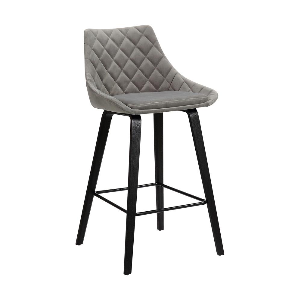 Armen Living - Dani 26in Gray Velvet Barstool in Black Brushed Wood Finish - LCDIBABLGR26 veiw 1