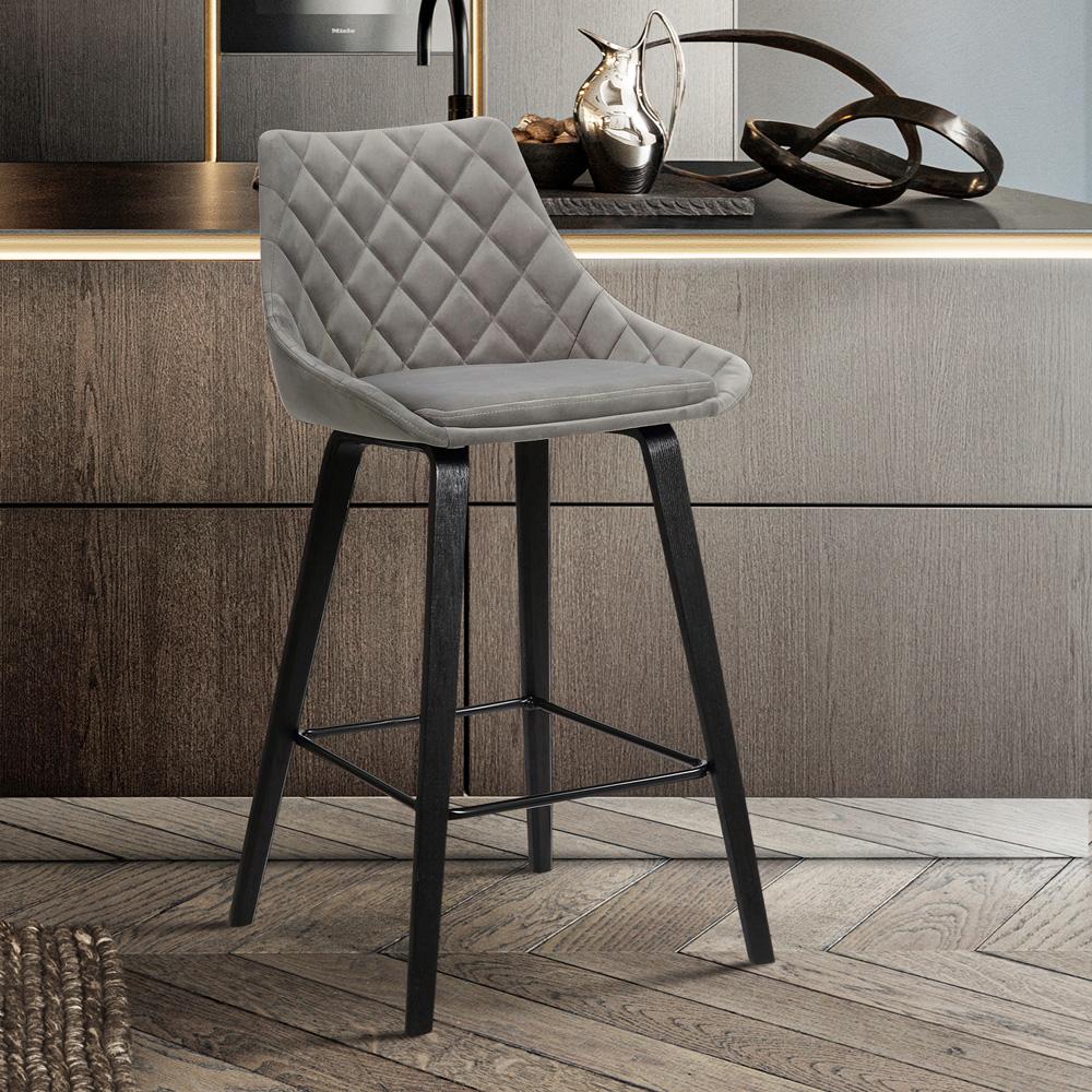 Armen Living - Dani 26in Gray Velvet Barstool in Black Brushed Wood Finish - LCDIBABLGR26 veiw 6