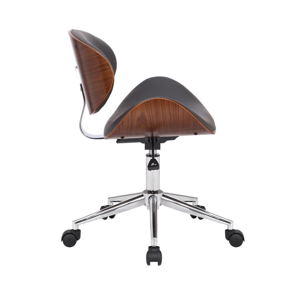 Armen Living - Daphne Modern Office Chair In Chrome Finish with Gray Faux Leather And Walnut Veneer Back - LCDAOFCHGR veiw 3