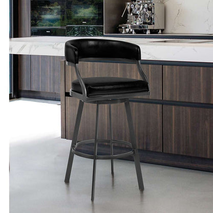 Armen Living - Dione 26in Counter Height Barstool in Mineral Finish and Vintage Black Faux Leather - 721535746941 veiw 6