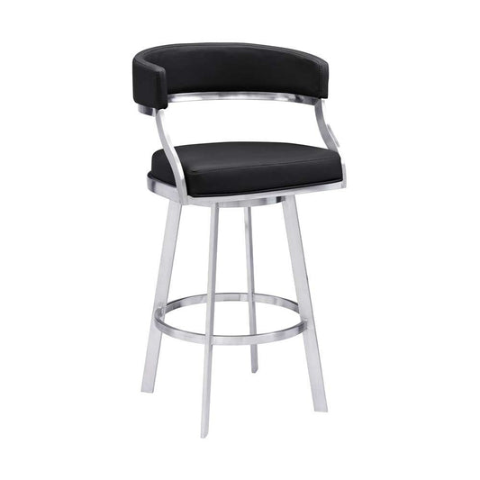 Armen Living - Dione 26in Counter Height Swivel Black Faux Leather and Brushed Stainless Steel Bar Stool - 840254335158 veiw 1